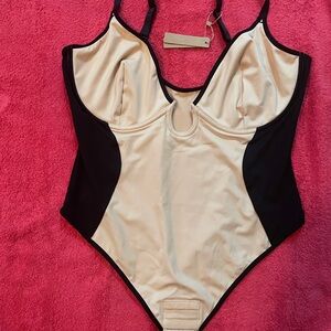 Chic Black and Cream Shapewear Bodysuit